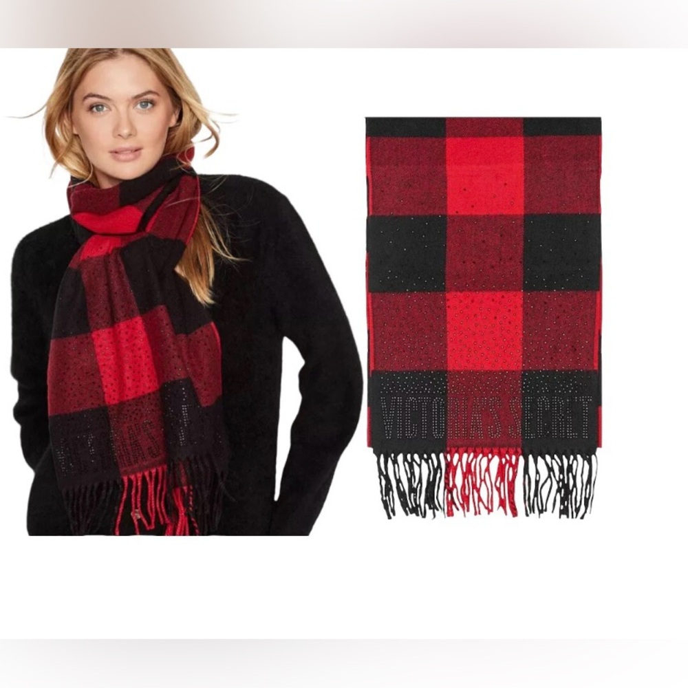 NWT 🎁 Victoria's Secret Bold Red and Black Checkered Scarf 🧣❣️🖤